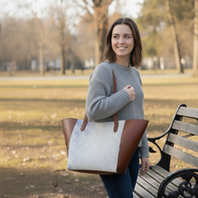 Load image into Gallery viewer, Two-Tone Tote in Stone Blue
