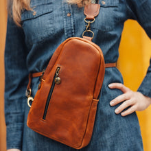 Load image into Gallery viewer, Sling Crossbody Backpack in Cognac