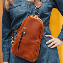 Load image into Gallery viewer, Sling Crossbody Backpack in Cognac

